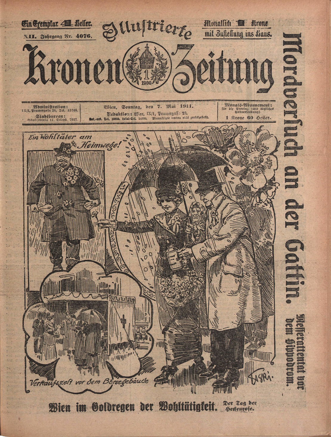 Titelseite der „Kronen Zeitung“ vom 7. Mai 1911, ANNO/ÖNB 