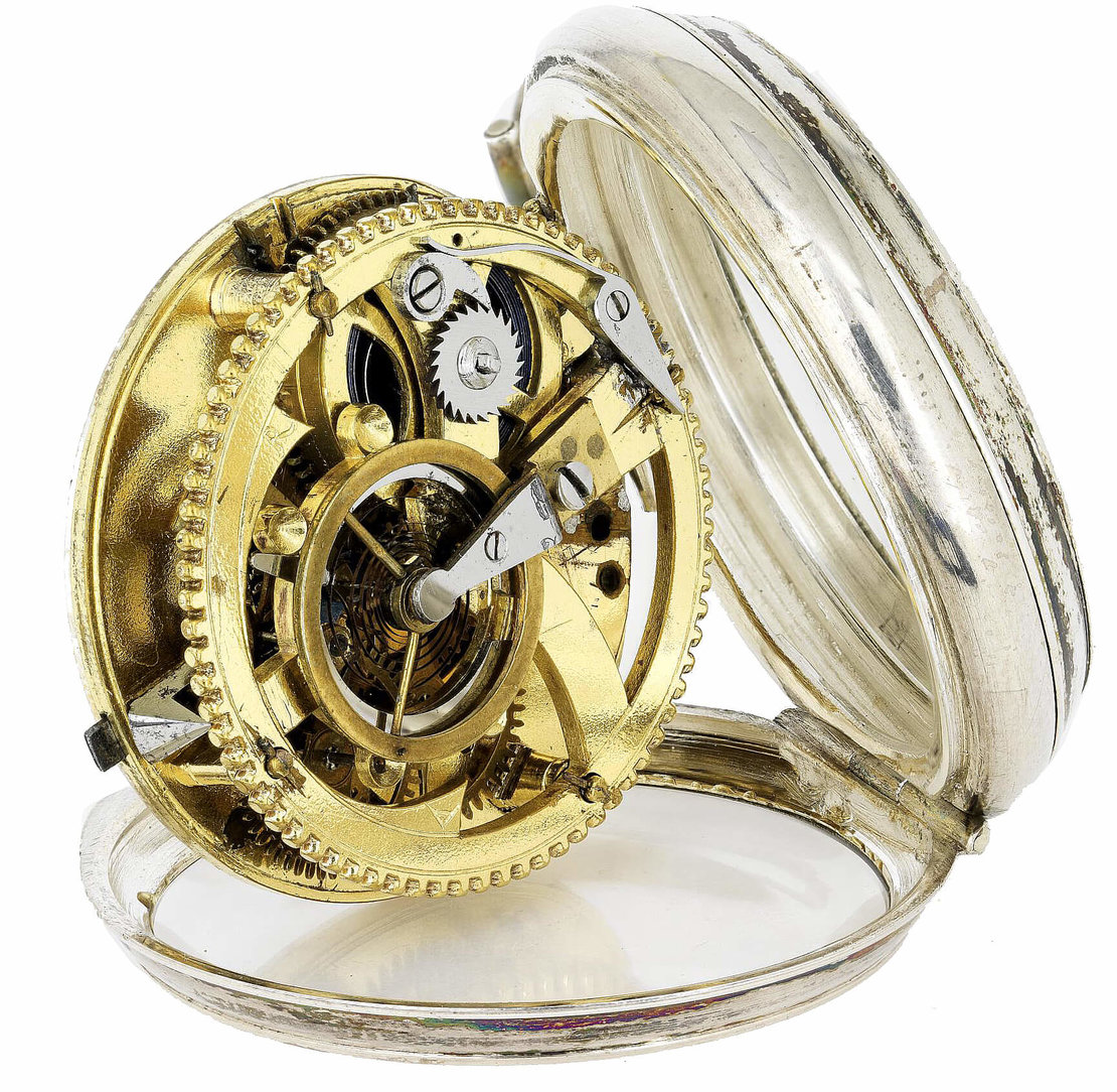 Taschenuhr, um 1800: Hier wurde die ganze Rückseite der Uhr skelettiert und mit einer Zierverzahnung am Rand versehen, Wien Museum 