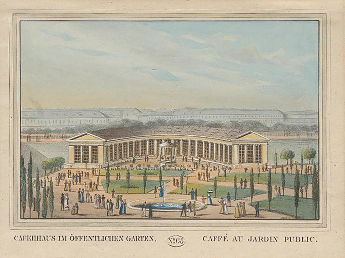 Eduard Gurk: Volksgarten – Kaffeehaus im öffentlichen Garten, Kupferstich, nach 1823, Wien Museum 