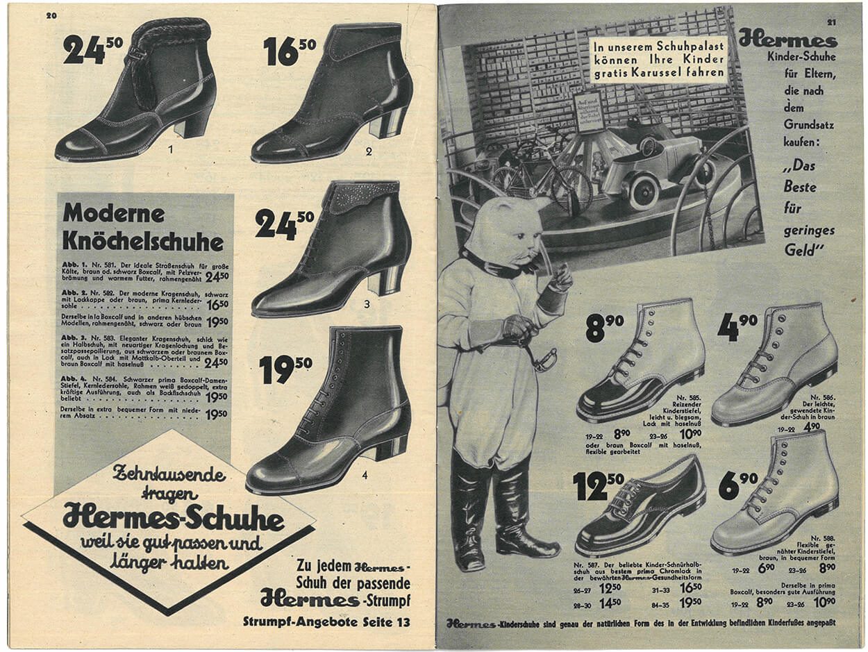Werbeprospekt des Hermes-Schuhpalasts (u.a. mit Ansicht des Kinder-Karussells), 1932, Privatbesitz Susanne Breuss 