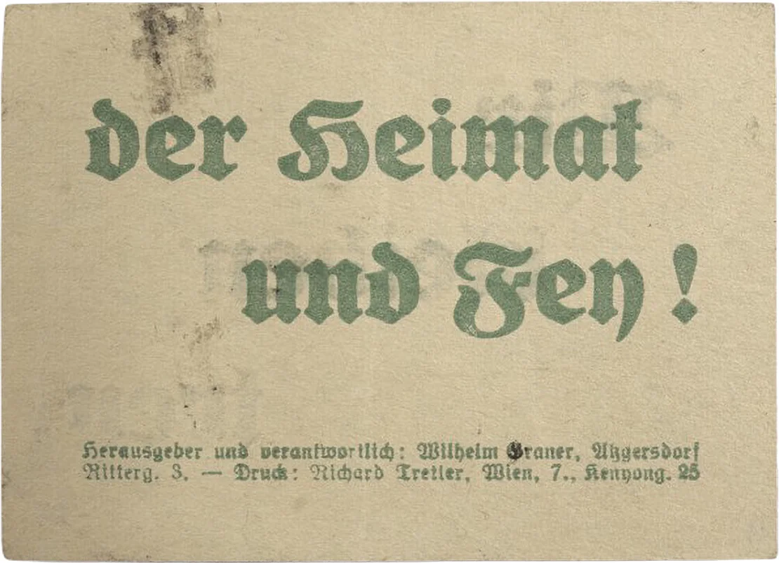 Streuzettel der Heimwehr (Vorder- und Rückseite). Quelle: WStlA, M.Abt. 230, A2 – Q – Abschrankung, notstandspolizeiliche Maßnahmen, Kt. 1, Zl. 648/1938  