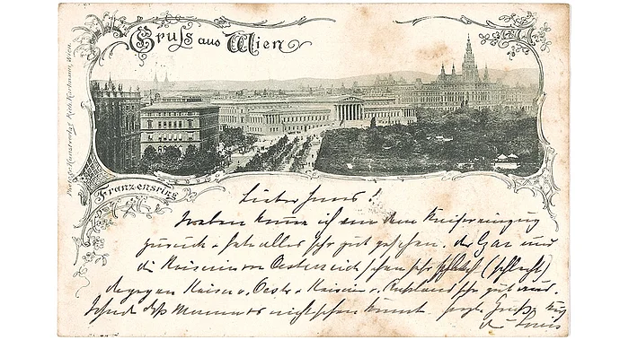 Ansichtskarte Bildseite, 9,1 cm x 13,8 cm, Lichtdruck, Photographischer Kunstverlag Richard Karlmann, Wien. Privatbesitz