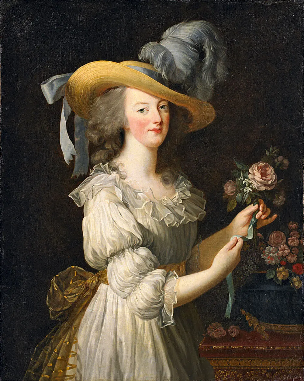 Marie Antoinette in nicht-standesgemäßer Kleidung, gemalt von ihrer Lieblingsporträtistin Élisabeth Vigée Le Brun, 1783. Hessische Hausstiftung, Quelle: Wikimedia Commons  