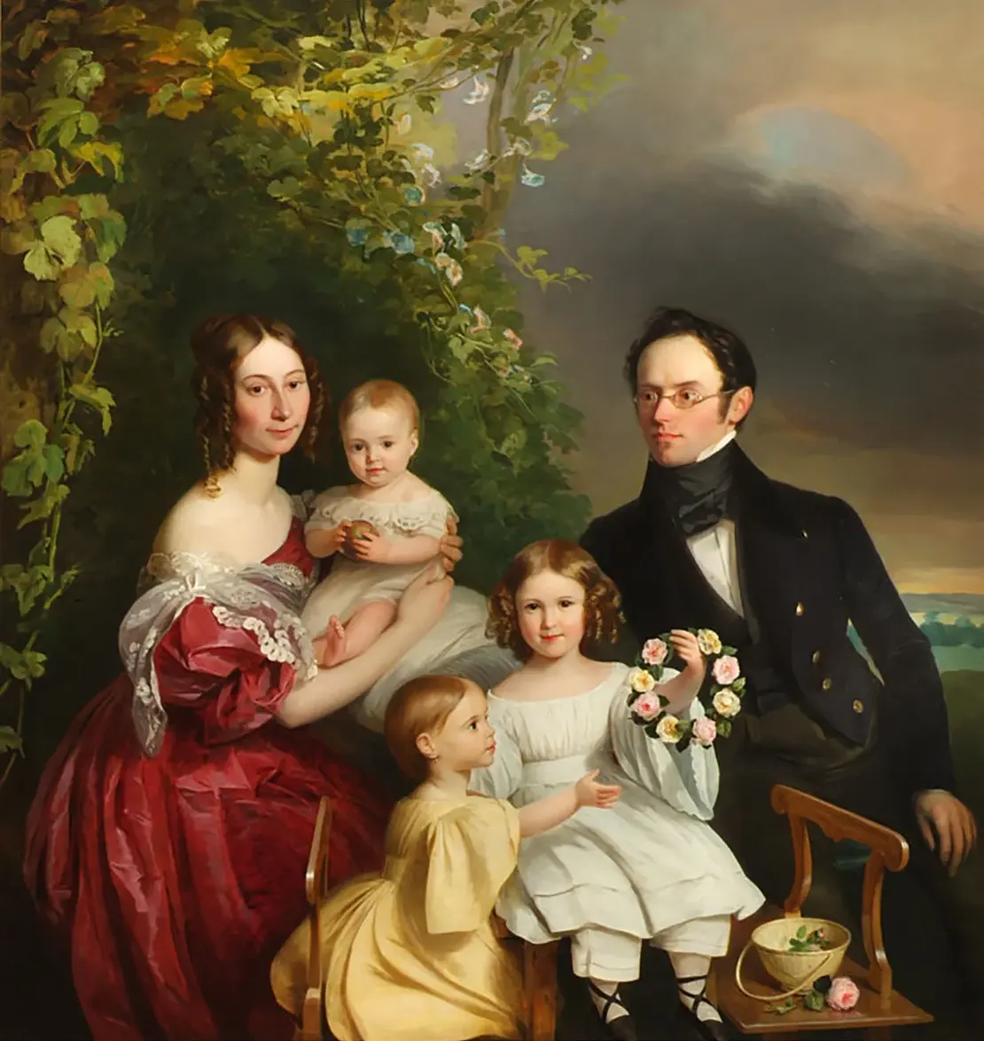 Die ideale Familie als Keimzelle des Staates: Franz Schrotzberg: Bildnis der Familie von Ferdinand Bergmüller, Vizebürgermeister von Wien, 1837, Öl auf Leinwand, Wien Museum  