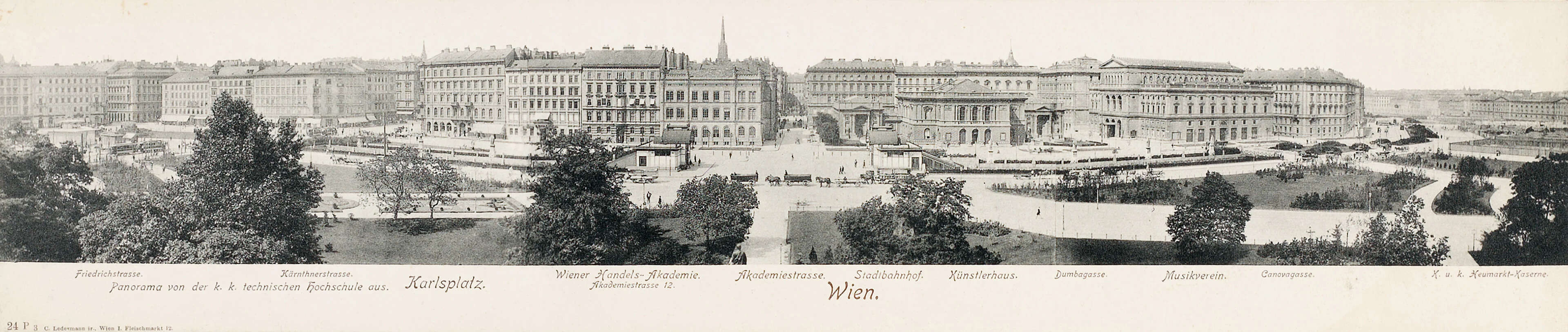 Panorama-Ansichtskarten vom Karlsplatz, 1902, Verlag: C. Ledermann, Wien Museum, Inv.-Nr. 216.995 bzw. Inv.-Nr. 216.996  
