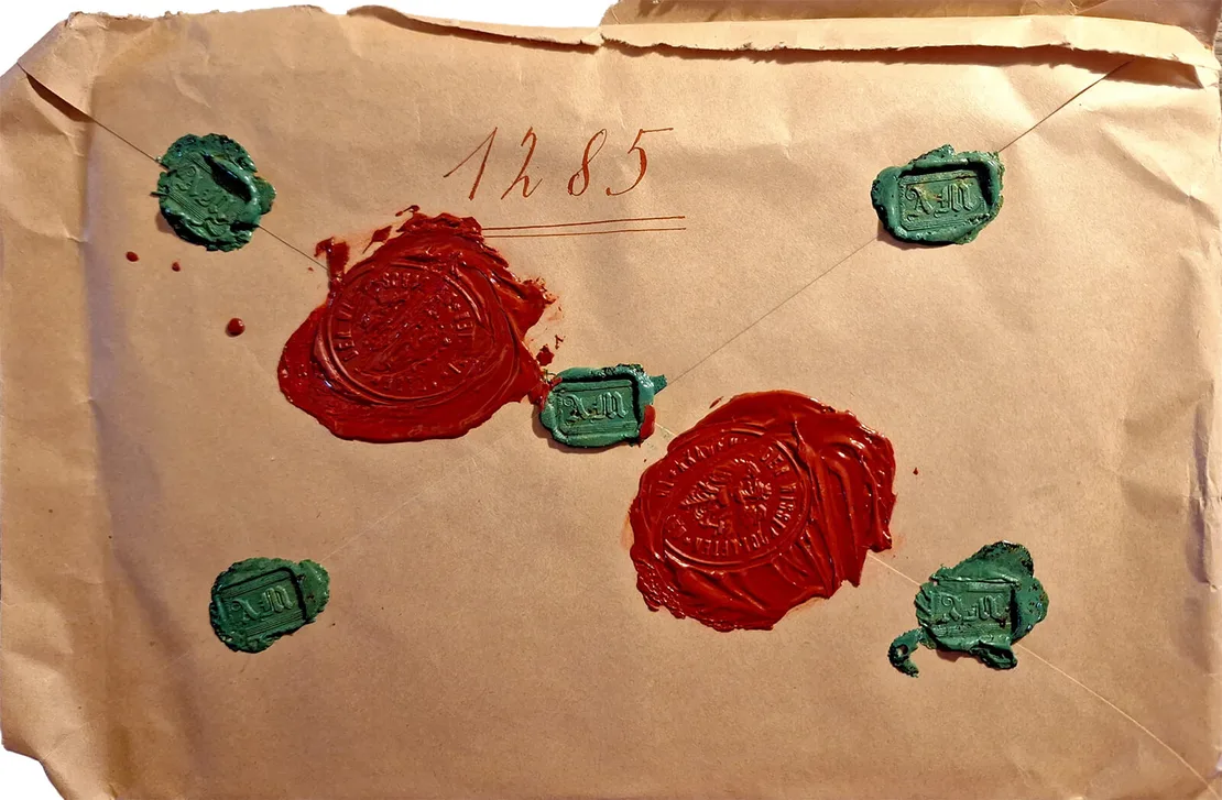 Rückseite von Adolf Mechners versiegeltem Schreiben vom 6. Juni 1936, Archiv der Österreichischen Akademie der Wissenschaften  