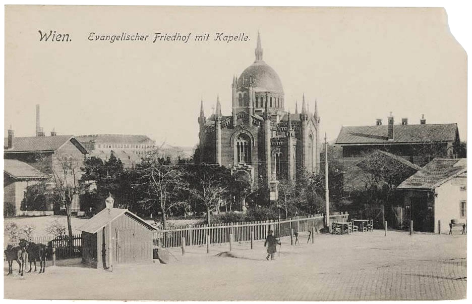 Der Evangelische Friedhof Matzleinsdorf auf einer Postkarte, nach 1904, Wien Museum  