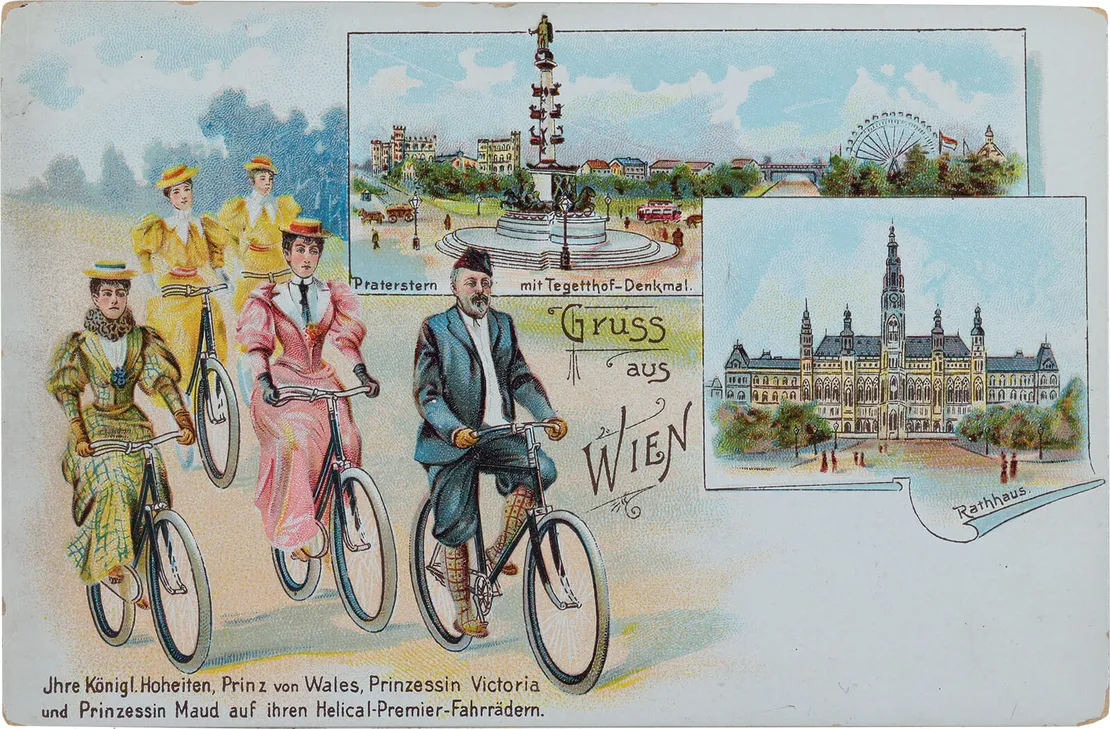 Werbepostkarte für Helical-Premier-Fahrräder, 1898, Eigenverlag The Premier Cycle Co., Wien Museum 93740/240  