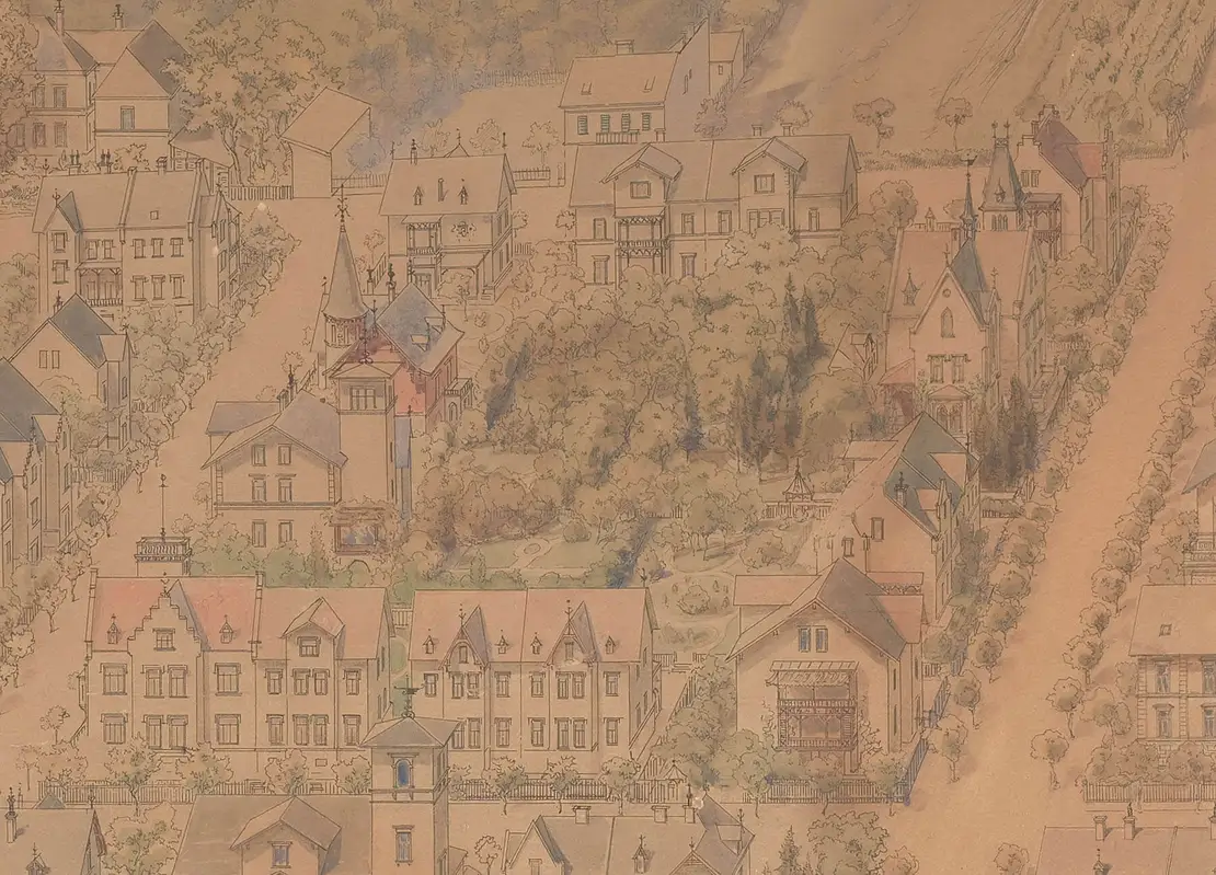 Grünraum in der Mitte eines Wohnblocks, Detail aus dem Bild von Borkowski/Hlavaček   