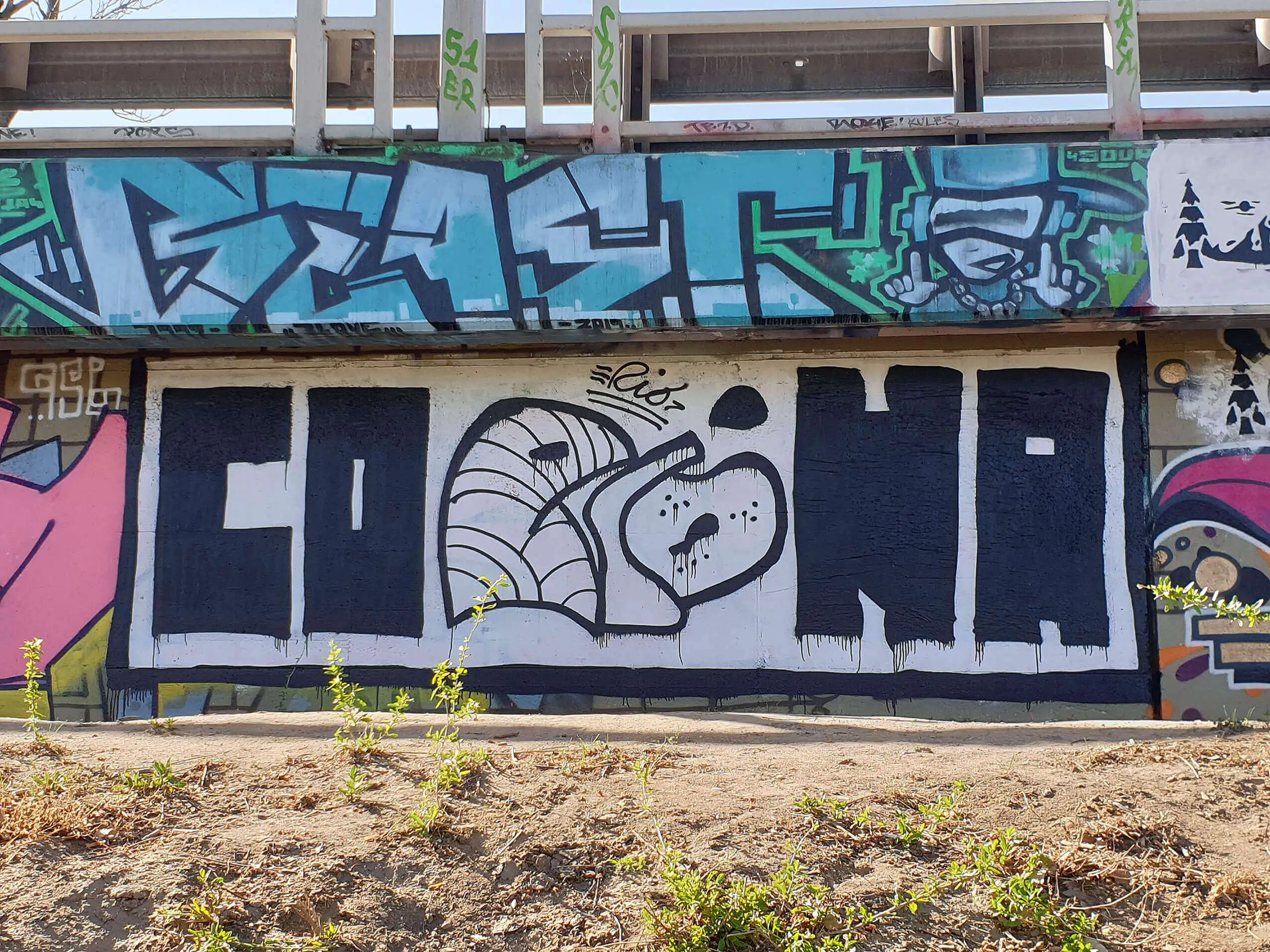 „CoRIOna“ schreibt Rio am Donaukanal. Rio, Donaukanal, 2020, Foto: Karina Karadensky, Wien Museum