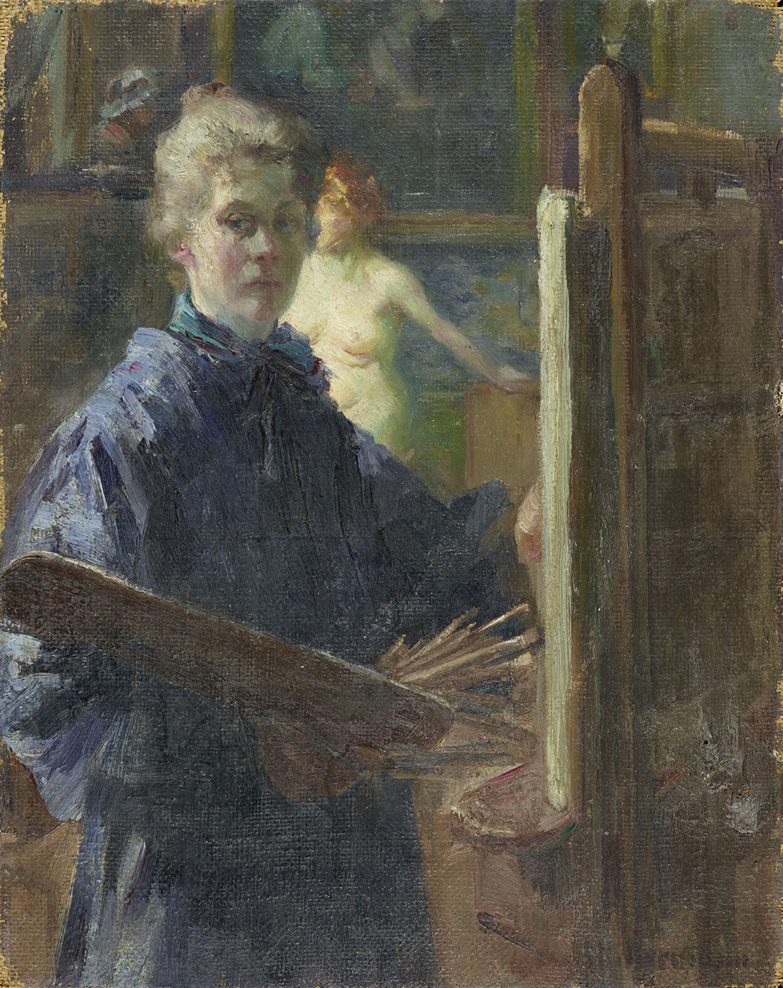 Anna Hillermann war Teil der Münchner Secession, ihr "Selbstbildnis im Atelier" entstand um 1900. Öl auf Leinwand, Städtische Galerie im Lenbachhaus und Kunstbau München 