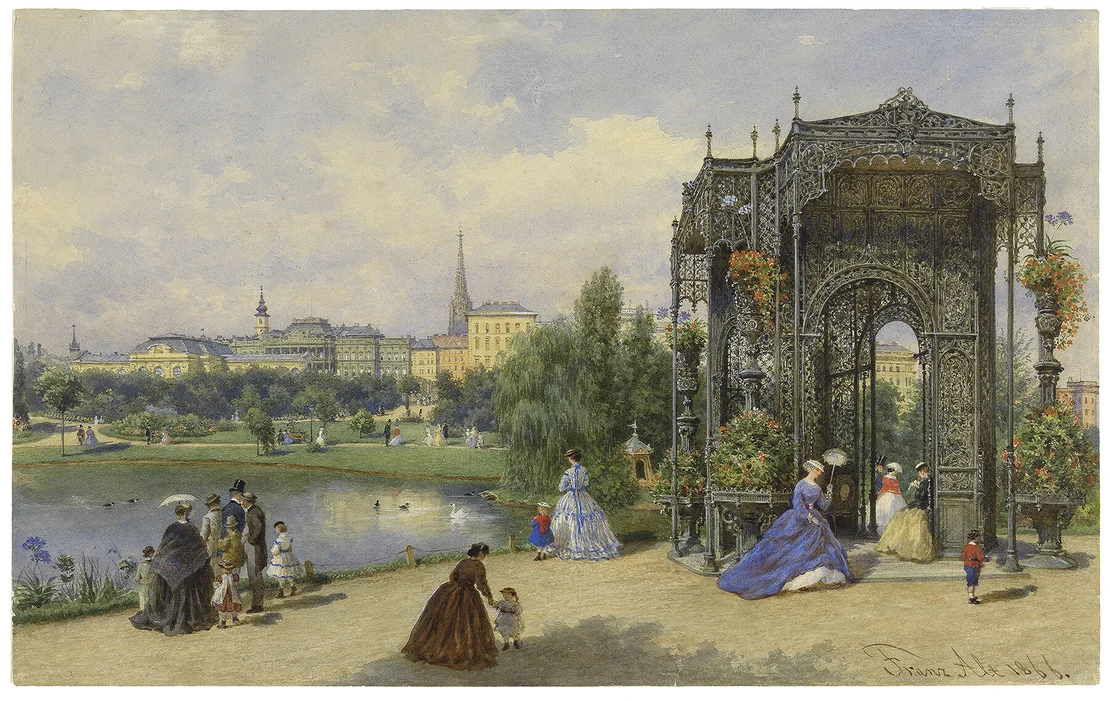 Franz Alt: Der Stadtpark mit dem eisernen Pavillon, 1866, Aquarell, Wien Museum