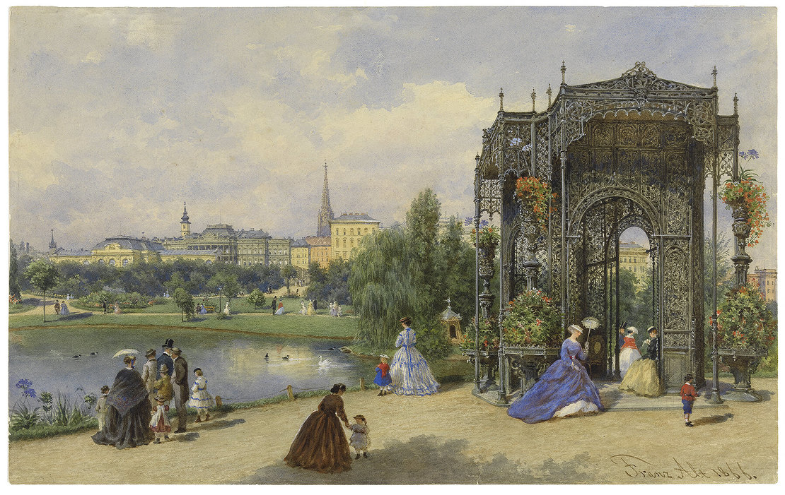 Franz Alt: Der Stadtpark mit dem eisernen Pavillon, 1866, Aquarell, Wien Museum 