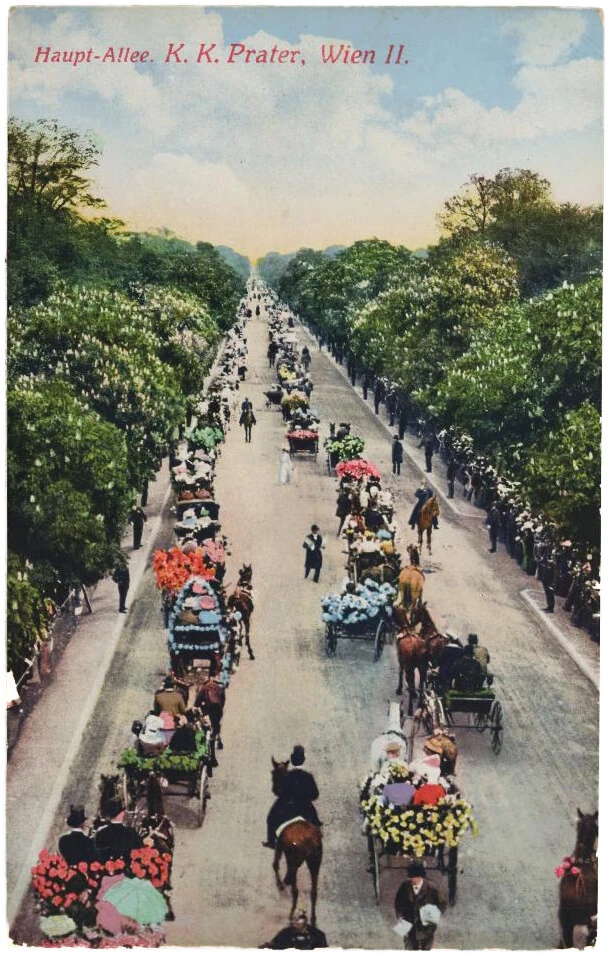 Hauptallee mit Blumenkorso, Ansichtskarte, 1914/15, Sammlung Wien Museum