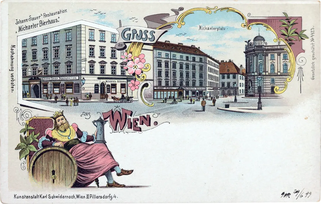 Michaelerplatz und Michaeler Bierhaus, Ansichtskarte, 1899, Wien Museum Inv.-Nr. 53845/2