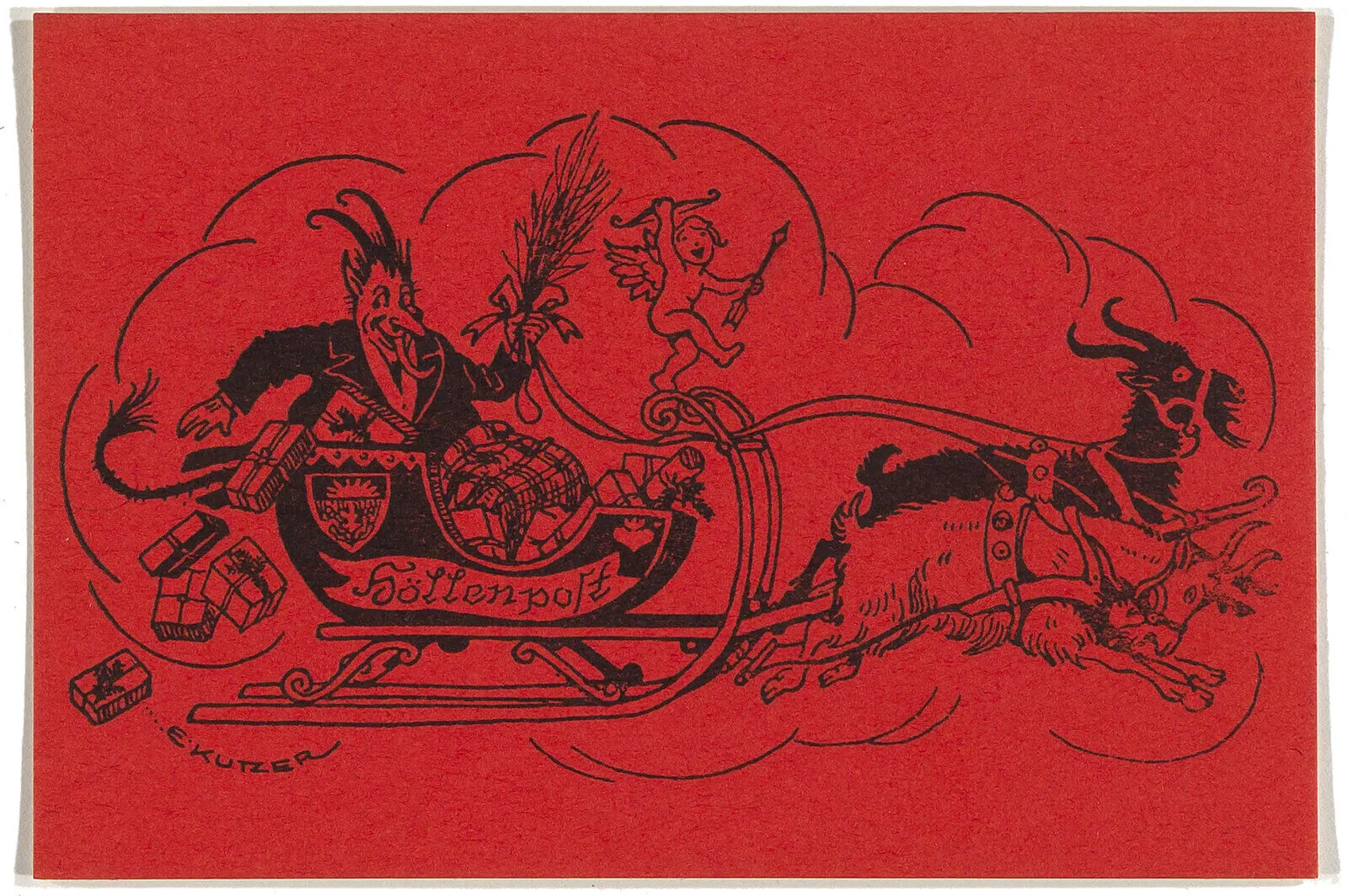 Einladung zum Krampuskränzchen der Deutscharischen Tanzschule, 1931, Grafik von Ernst Kutzer, Wien Museum