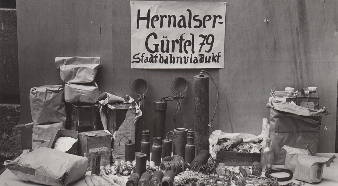 Sprengmittel der Nationalsozialisten, die am Hernalser Gürtel aufgefunden wurden. Foto: Dokumentationsarchiv des Österreichischen Widerstandes (DÖW)  