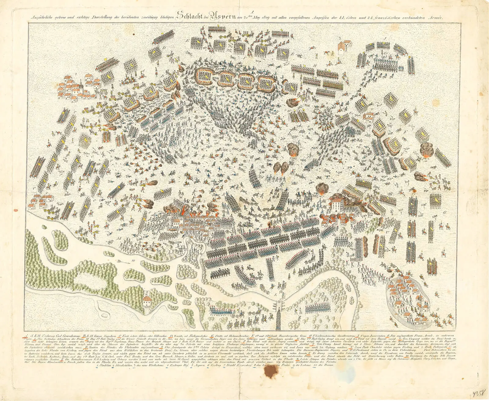 Unbekannt: Die Schlacht bei Aspern am 21. und 22. Mai 1809 („Ausführliche getreue und richtige Darstellung der berühmten zweitägig blutigen Schlacht bei Aspern ...“), 1809, Wien Museum, Inv.-Nr. 66989