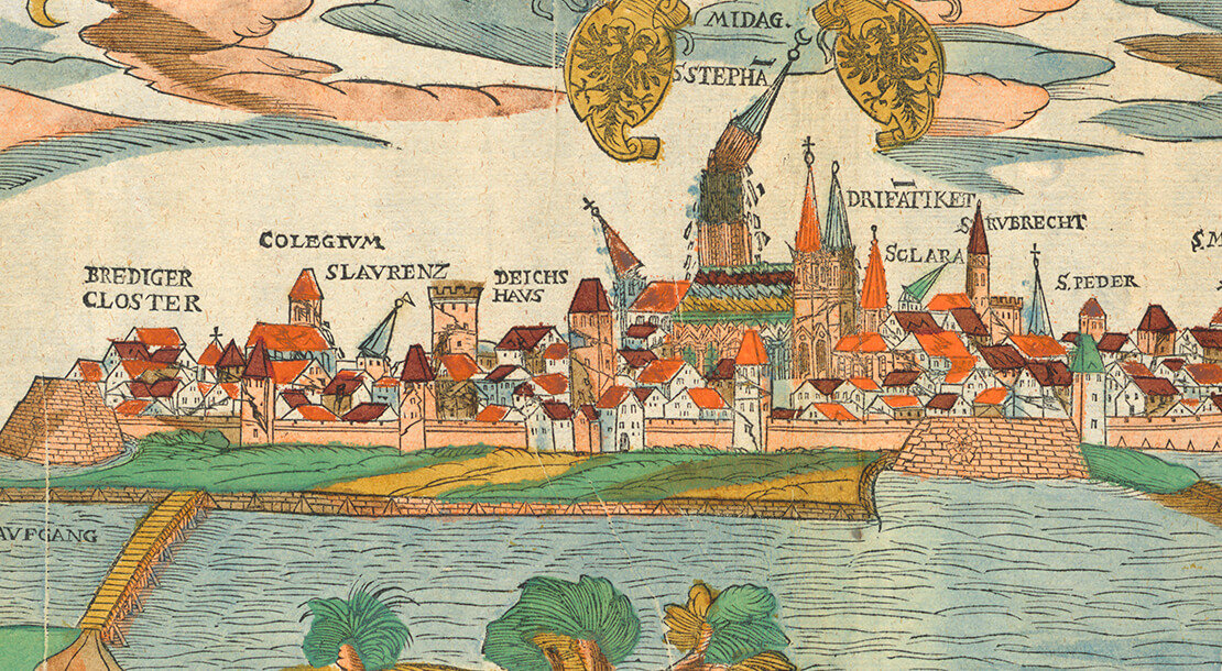 Flugblatt vom Erdbeben in Wien, 1590. Druck und Bildentwurf: Hans Schultes d. Ä., Augsburg, Staats- und Stadtbibliothek Augsburg 