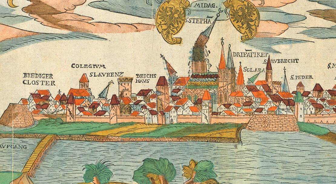 Flugblatt vom Erdbeben in Wien, 1590. Druck und Bildentwurf: Hans Schultes d. Ä., Augsburg, Staats- und Stadtbibliothek Augsburg  