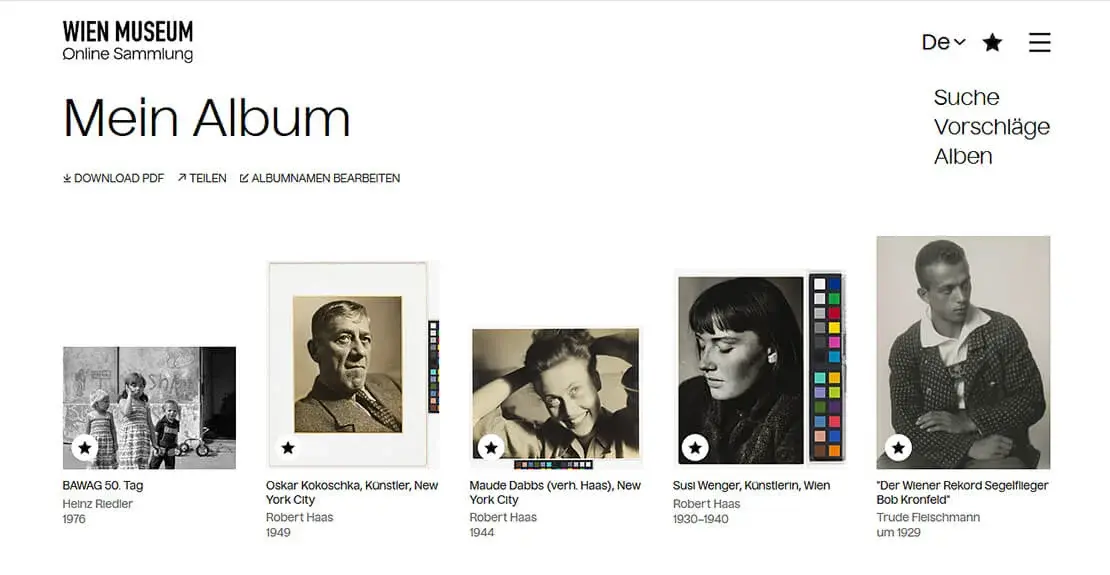 Suchtreffer können in eigenen Alben zusammengestellt und geshared werden.  