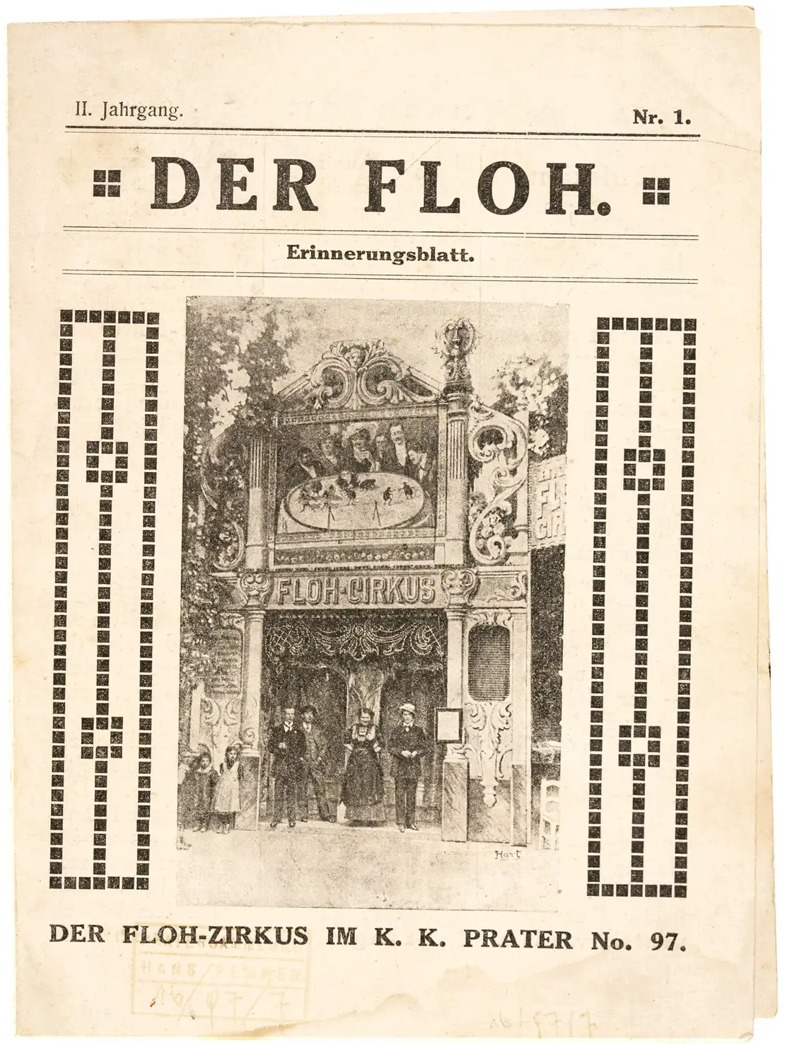 Erinnerungsblatt des Flohzirkus in der Praterhütte 97, um 1900, Wien Museum, Inv.-Nr. 172488  