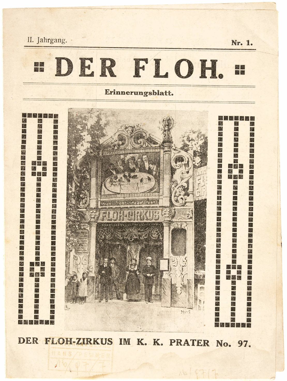 Erinnerungsblatt des Flohzirkus in der Praterhütte 97, um 1900, Wien Museum, Inv.-Nr. 172488 