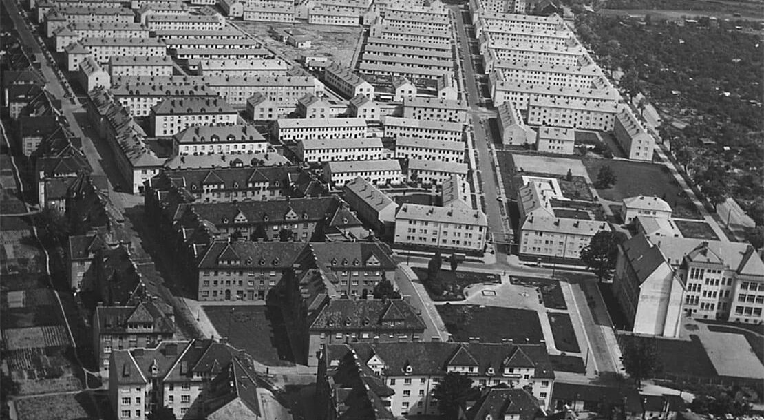 Siedlung Siemensstraße, Schrägluftaufnahme, 1956, Foto: Wiener Stadt- und Landesarchiv 