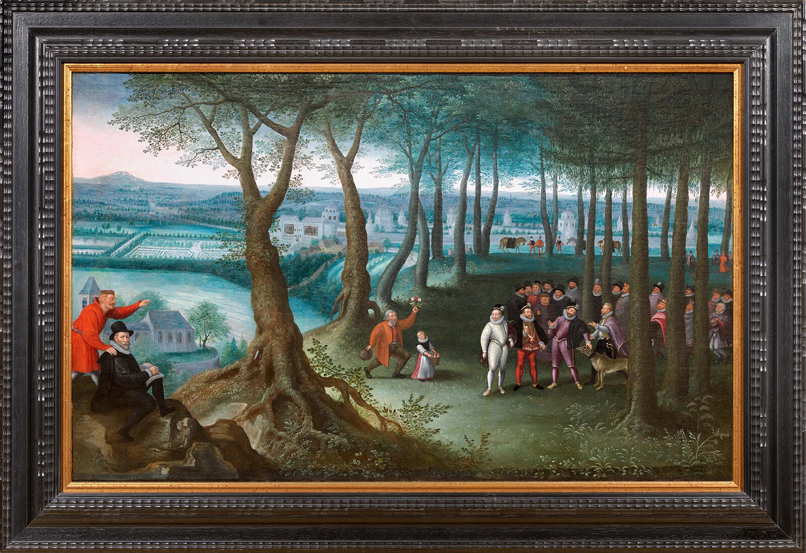 Lucas van Valckenborch: Kaiserlicher Waldspaziergang vor dem Schloss Neugebäude, Ölgemälde, 1592, Wien Museum, Inv.-Nr. 206670