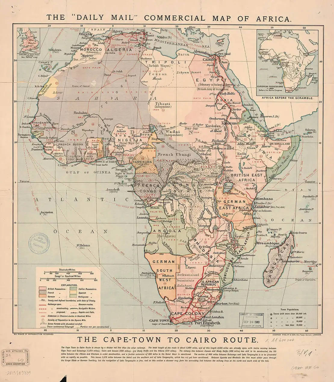 Die Landkarte aus 1898 zeigt, welche Teile Afrikas von welchen europäischen Staaten kolonialisiert wurden. Library of Congress, Quelle: Wikimedia Commons