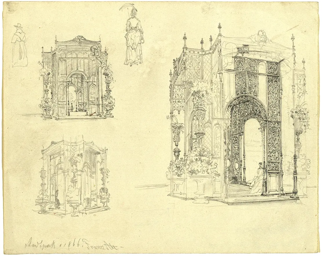 Franz Alt: Skizzen zum eisernen Pavillon, 1866, Bleistift, Wien Museum