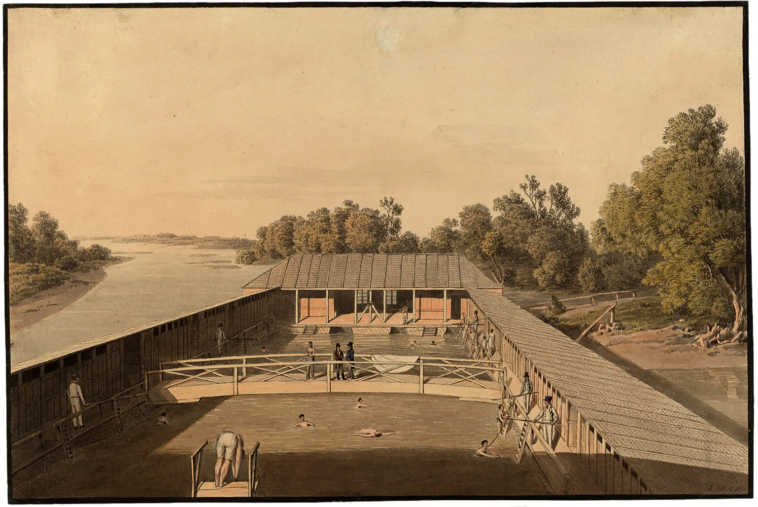 Jakob Alt, Die k. k. Militärschwimmschule im Prater, 1815, Wien Museum