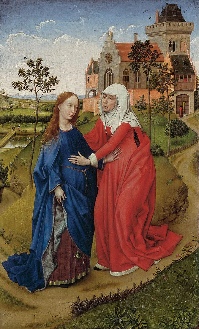 Rogier van der Weyden, Heimsuchung, um 1435/40, Öl und Tempera auf Holz, Maximilian Speck von Sternburg Stiftung, Museum der bildenden Künste Leipzig, Quelle: Wikimedia Commons