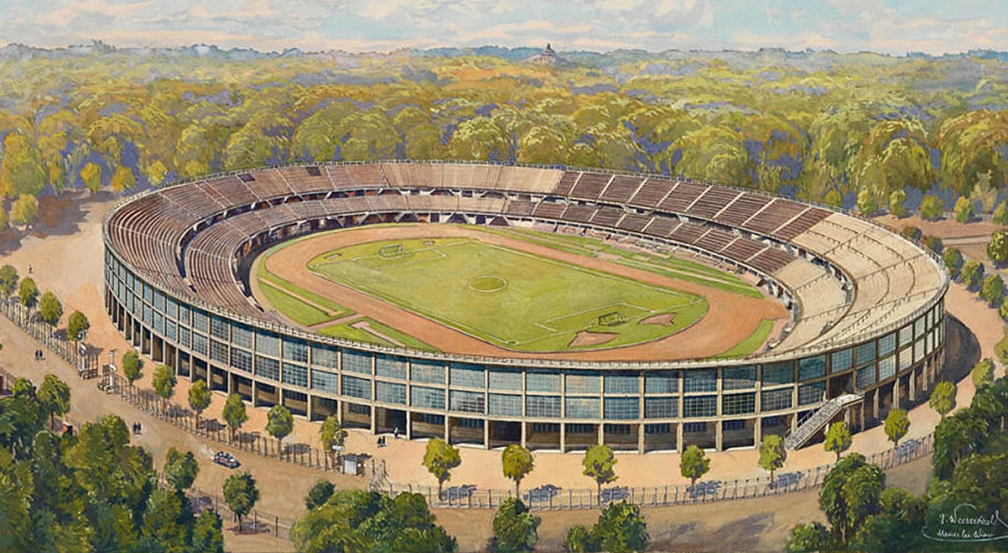 Ferdinand Weeser-Krell: Das Wiener Stadion um 1931 (Ausschnitt), Aquarell Sammlung Wien Museum