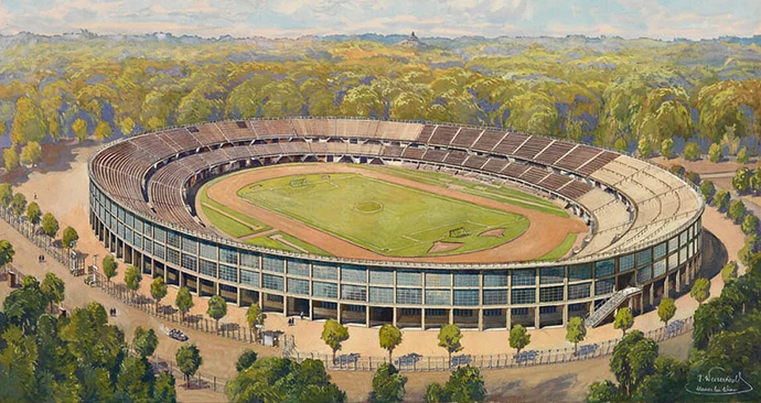 Ferdinand Weeser-Krell: Das Wiener Stadion um 1931 (Ausschnitt), Aquarell Sammlung Wien Museum