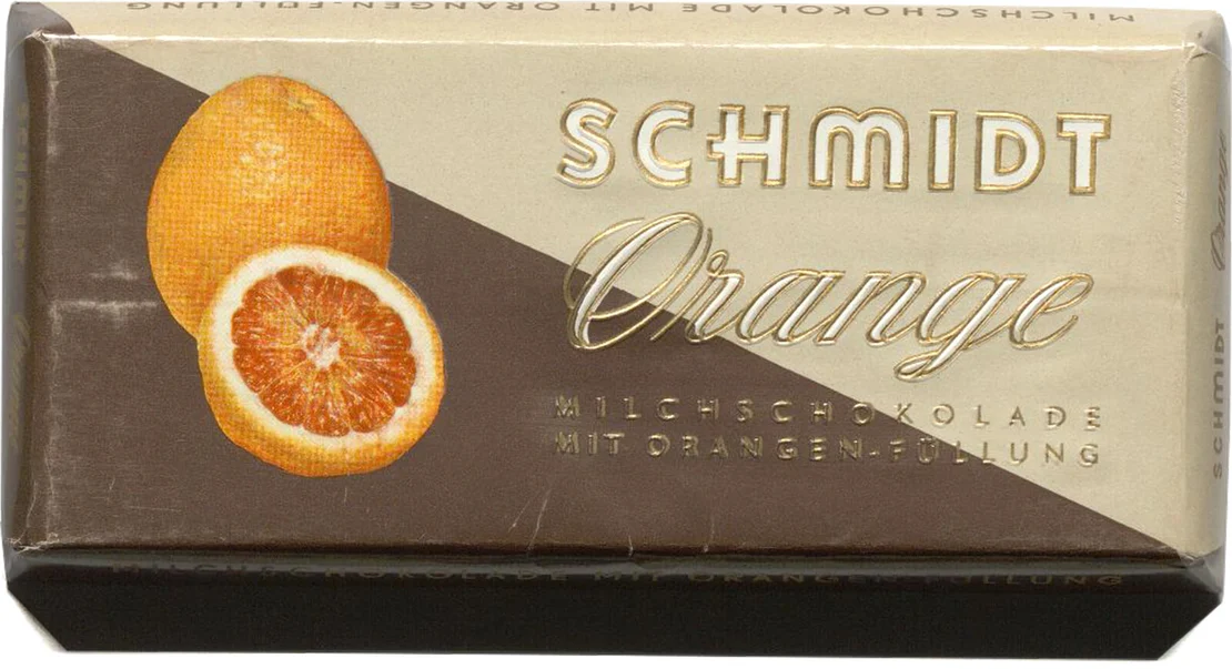 Verpackung für Orangenschokolade der Firma Victor Schmidt & Söhne, 2. Hälfte 20. Jh., Wien Museum, Inv.-Nr. 222.573/165   
