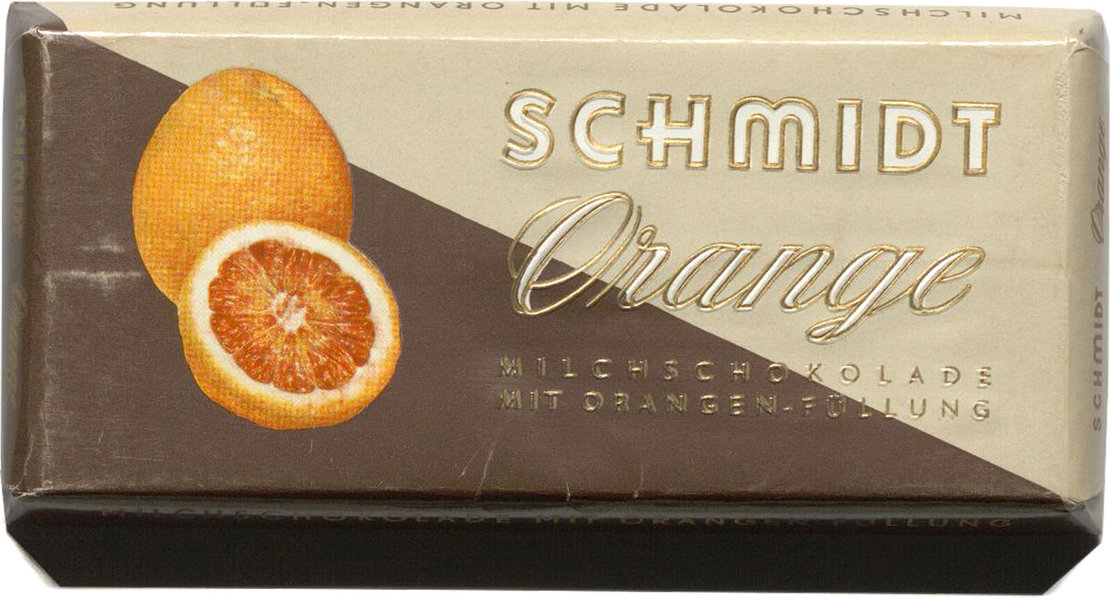 Verpackung für Orangenschokolade der Firma Victor Schmidt & Söhne, 2. Hälfte 20. Jh., Wien Museum, Inv.-Nr. 222.573/165 