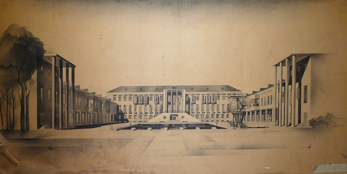 Bildtafel zur Frontführerschule, Vorderansicht, Architekturzentrum Wien (AZW), Foto: Katrin Stingl