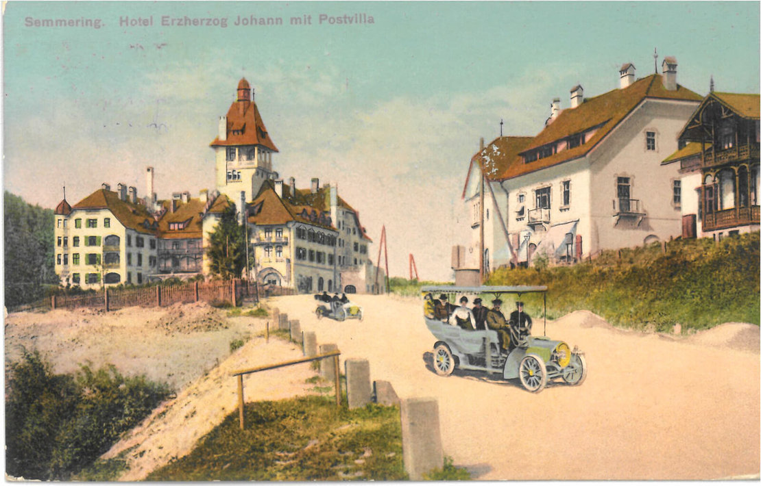 Natürlich waren auch am Semmering Herrenfahrer zu finden, hier vor dem Grand Hotel Erzherzog Johann. 