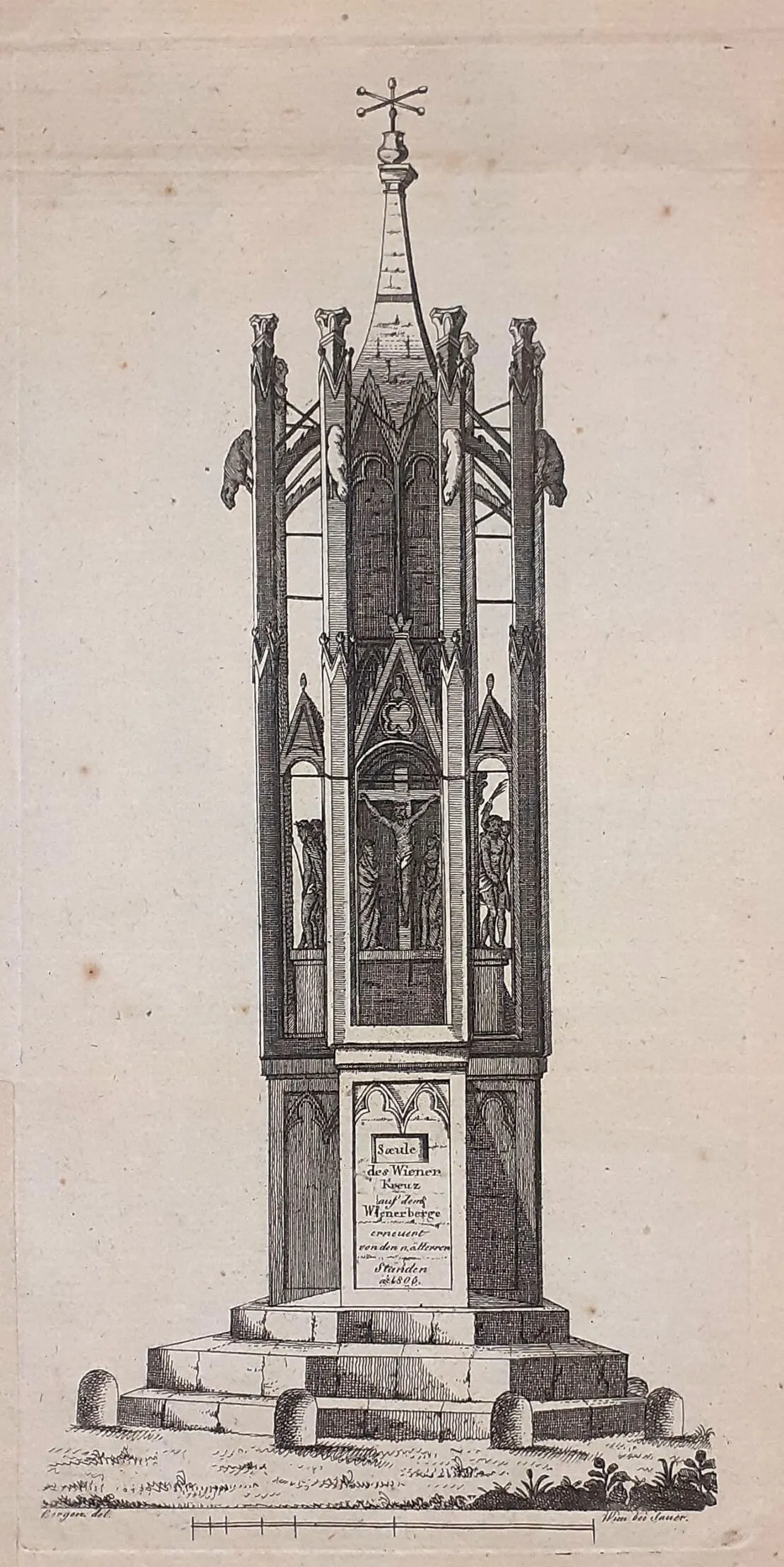 Die Spinnerin am Kreuz, aufgenommen nach der Restaurierung von 1804, Kupferstich sign. „Bergen“, 1805, Wien Museum