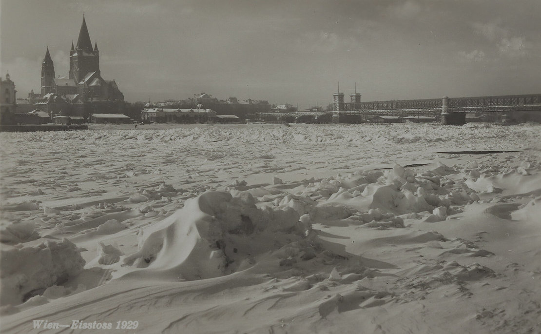 Donaustrom – Reichsbrücke, Winter 1929, Ansichtskarte, Wien Museum, Inv.-Nr. 138058 