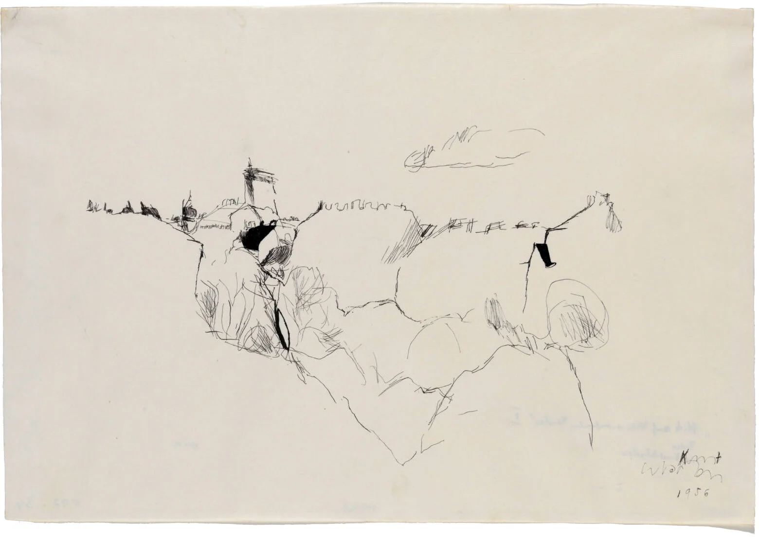 Kurt Absolon: Blick auf Wien von meinem Fenster, 1956, Tusche auf Papier, Wien Museum