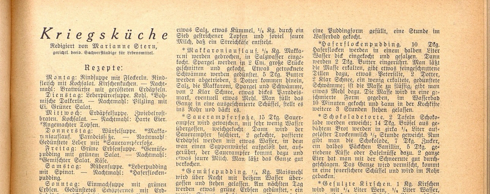 Haferrezept aus der Kriegsküche, in: Das Blatt der Hausfrau, 11. Juni 1916, ÖNB (Anno)  