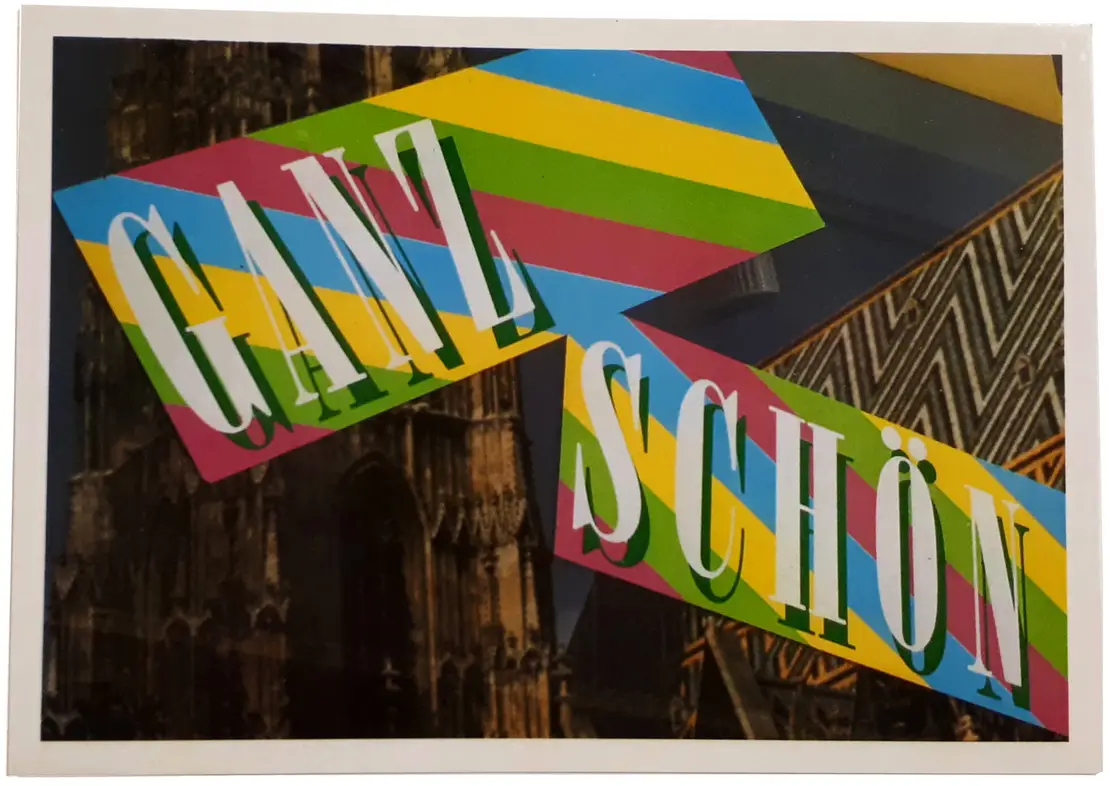 Spiegelung der Stephanskirche, aus der Serie BEST-DESIGN (= Rita Berger und Ursula Storch), 1986, Verlag Richard Pietsch, Wien    