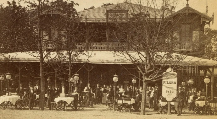 Restauration des Pilsener bürgerlichen Bräuhauses, 1873, Verlag der Wiener Photographen-Association, Wien Museum