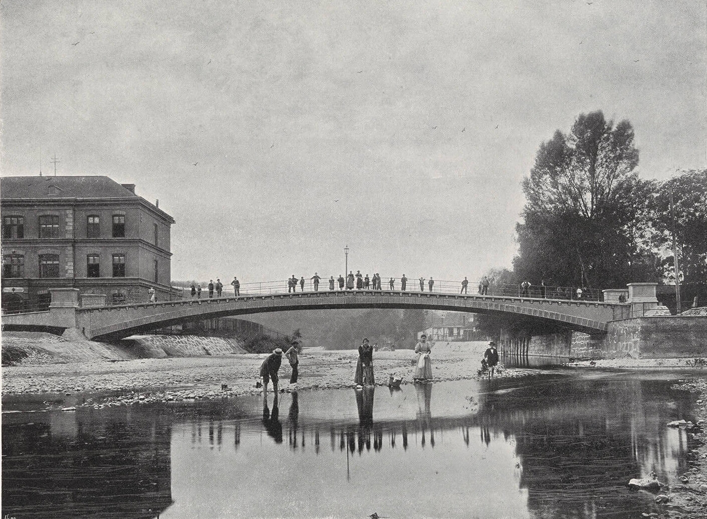 Schwimmschulbrücke in Steyr, 1898, System Melan, Pittel & Brausewetter, Foto: Marianne Strobl, 1908, Wien Museum