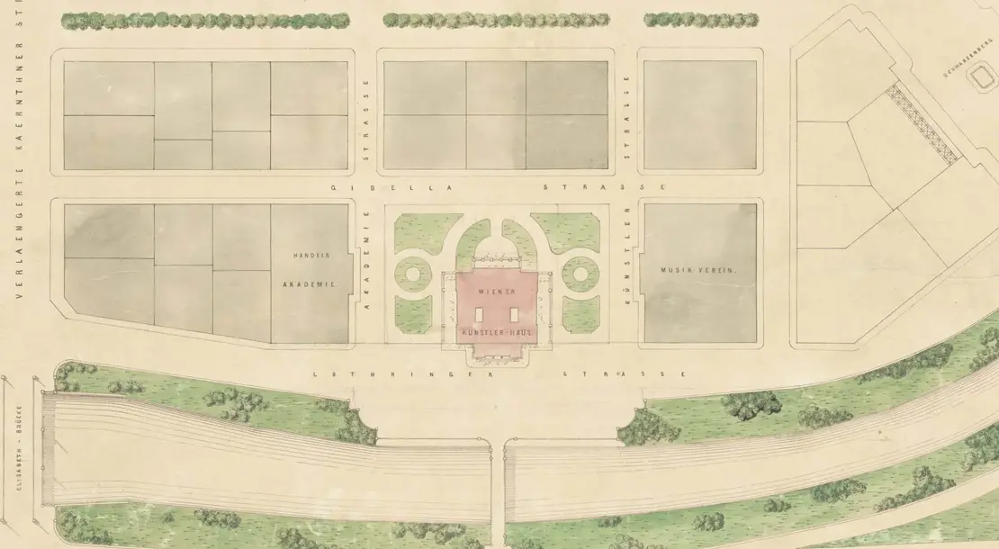 August Weber: Situationsplan der Umgebung des Wiener Künstler-Hauses, 1865 (Künst-lerhausarchiv, Künstlerhaus Pläne, Pläne A. Weber 1865)