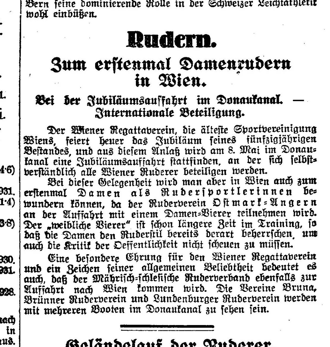 Bericht über den ersten Bewerb im Damenrudern in Wien, Sport-Tagblatt, 12. März 1932, S. 8, ANNO / ÖNB  