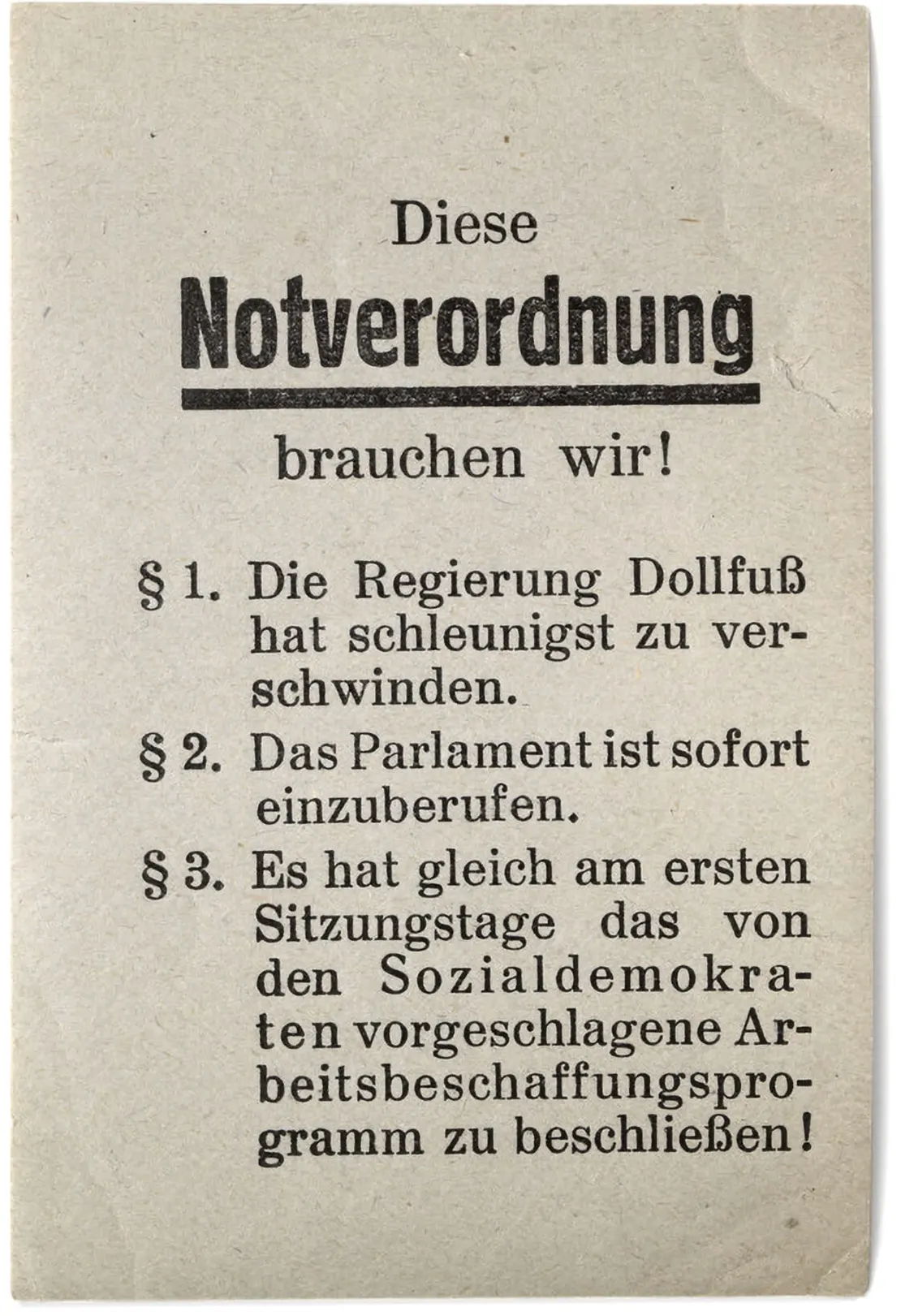 Streuzettel gegen die Regierung Dollfuß, 1933/34, Wien Museum