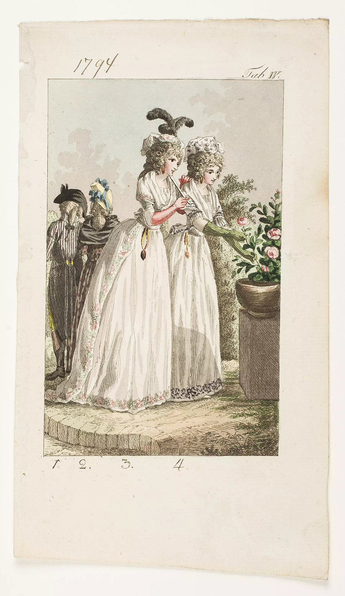 Modebild „Vier Figuren in der neuesten Wiener Sommertracht", kolorierter Kupferstich, 1794, Wien Museum, Inv.-Nr. M 30143 